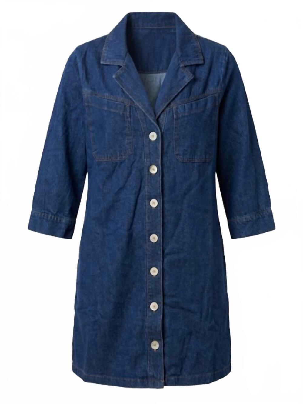 NEW ENTRO women's long sleeve denim dress in medium wash